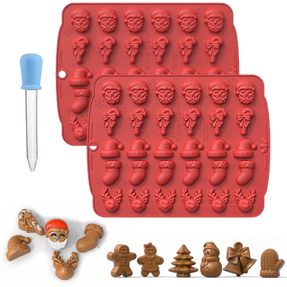 Sunjoy Tech 2Pcs Mini Christmas Cookie Molds Reusable Soft Non-Stick Santa Claus Elk Shape Silicone Baking Mold for Home