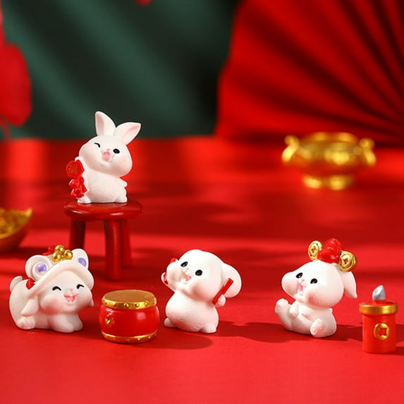Sunjoy Tech 2Pcs Resin Rabbit Ornaments Miniature Chinese Year of The Rabbit Figurines for Home Office Decor
