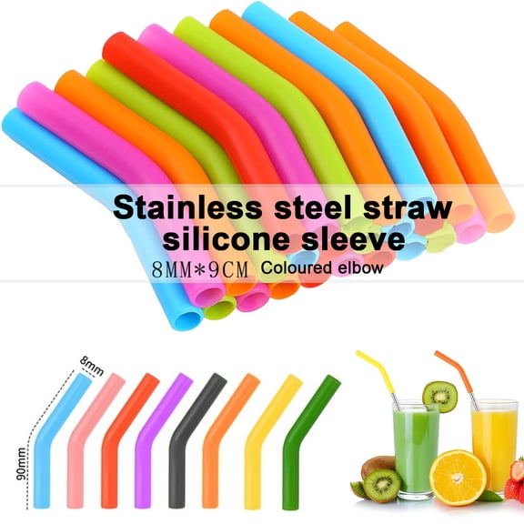 Sunjoy Tech 2Pcs Silicone Straw Tips Covers for Metal Straws Reusable Food-Grade Straw Protectors Flexible BPA-Free Temperature Resistant Elbow Replacement Tips