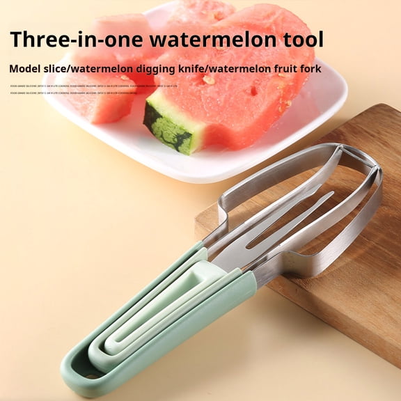 Sunjoy Tech 3-In-1 Watermelon Cutter Set Stainless Steel Fruit Knife Fork Melon Baller Scoop Food-Grade Corrosion-Resistant Easy to Use Kitchen Tool for Cantaloupe Kiwi Ice Cream