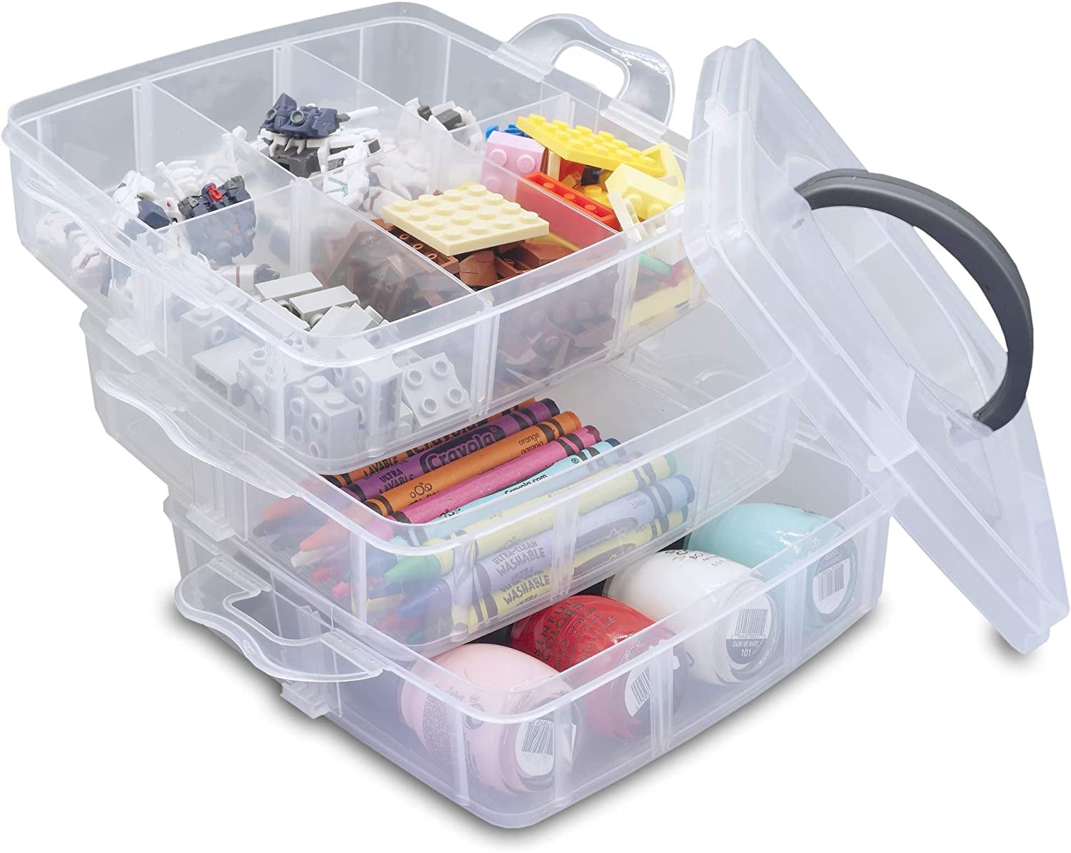 Bins & Things Stackable Craft Storage Container with 18 Adjustable  Compartments - Clear Plastic Small Organizer Box for Beads, Art Supplies,  Sewing & Lego - Craft Organizers and Storage Bins 
