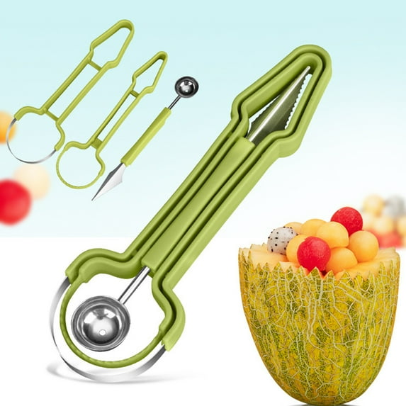 Sunjoy Tech 3-in-1 Fruit Ball Scooper Melon Baller Scoop Pulp Separator Stainless Steel Fruit Carving Tools for Cantaloupe Watermelon Kiwi Kitchen Fruit Shop Essential