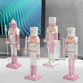 Sunjoy Tech 30cm Funny Facial Expression White Hair Rhinestone Inlaid Soldier Figurine Pink Glitter Nutcracker Soldier Doll Toy Ornament Home Decoration
