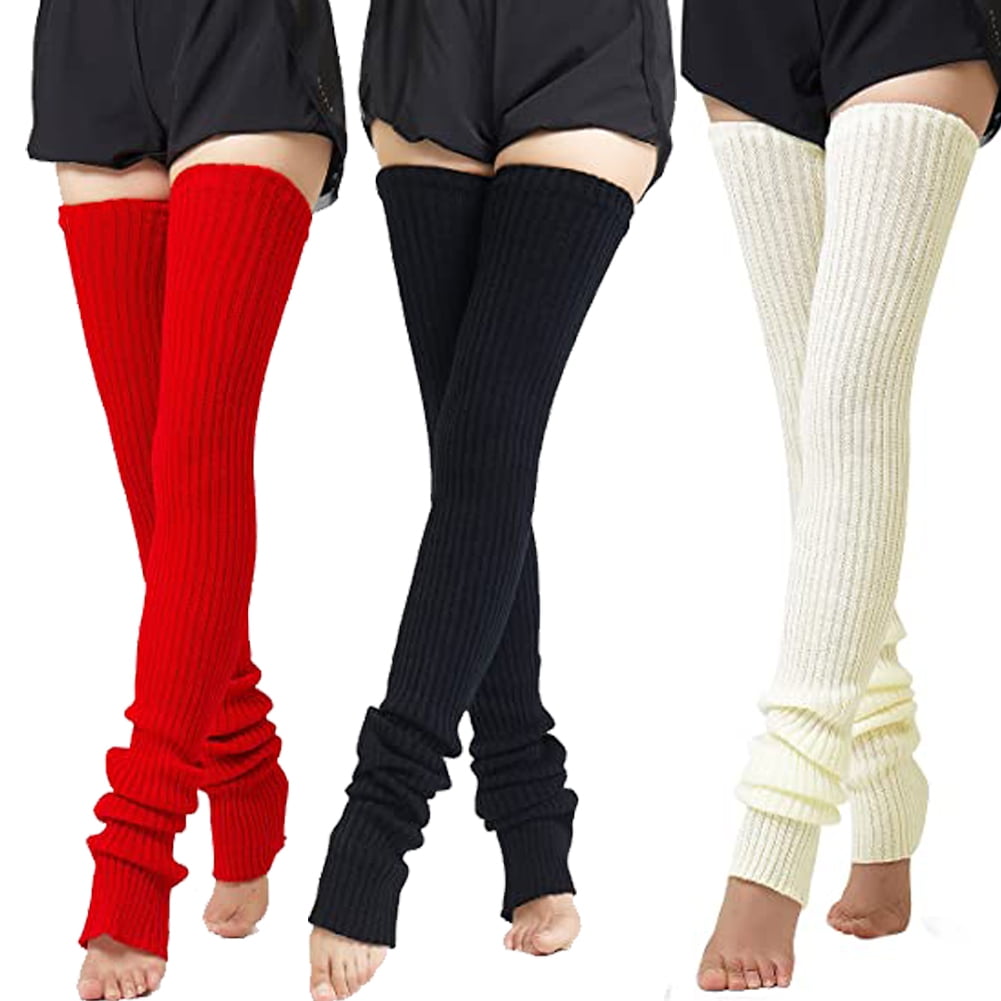 Warm Knit Leg Sleeves Plus Size Leg Warmers For Women - Long Knit Over Knee Thigh High Socks With Garter Belt, Striped Design Warm Knit Leg Sleeves Plus Size Leg Warmers For Women - Long Knit Over Knee Thigh High Socks With Garter Belt, Striped Design