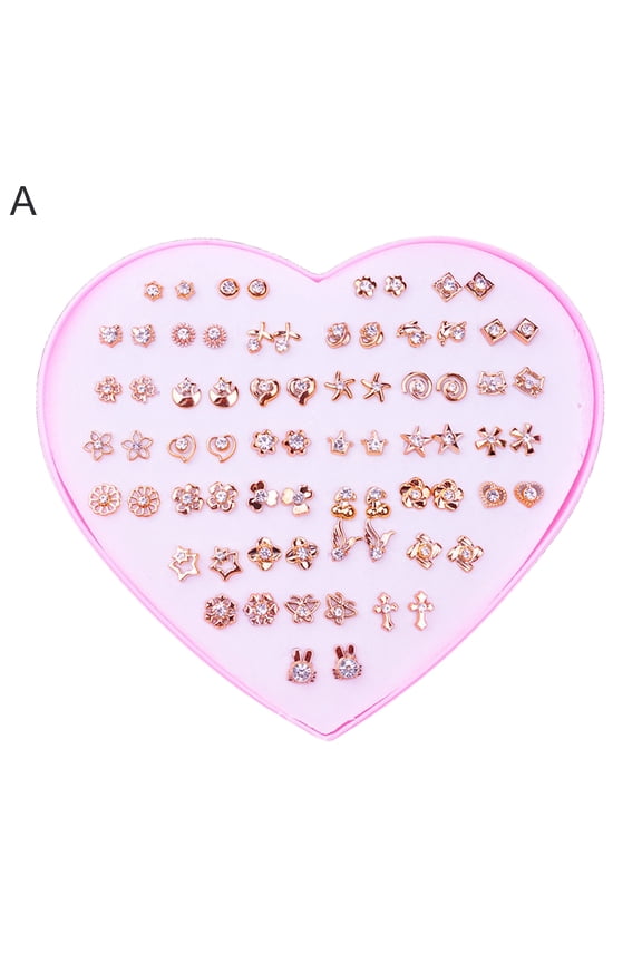 36 Pairs Women Ear Studs Set Shining Multi-Color Cartoon Lightweight No Harm Decorative Stainless Different Shapes Stud Earrings Set Gift