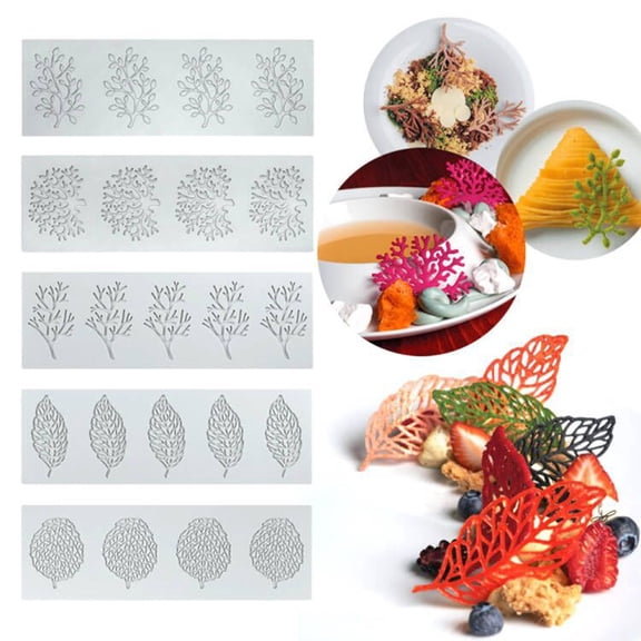 Sunjoy Tech 3D Leaf Coral Pattern Baking Mold Easy Demoulding Chocolate Thin Cake Dessert Silicone Baking Mould Stamping Mat