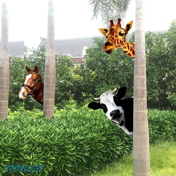 Sunjoy Tech 3D Metal Animal Wall Decor Horse Cow Giraffe Wall Pendant Rust-proof Wrought Iron Wall Statue Artwork Indoor Outdoor Ornament