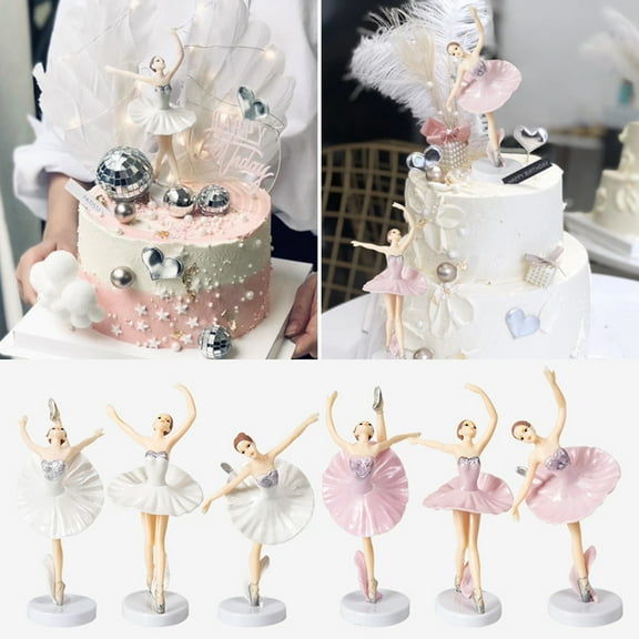 Sunjoy Tech 3Pcs/Set Ballerina Girl Figurines with Base Realistic Appearance Beautiful Shape Anti-fade Wide Applications Cake Decoration Exquisite Details Dancing Girl Figurine Cake Toppers