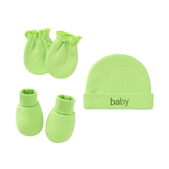 Sunjoy Tech 3Pcs/Set Newborn Boys Hats Mittens 0-6 Months Cotton Baby Girls Nursery Beanie Fall Winter Infant Hat