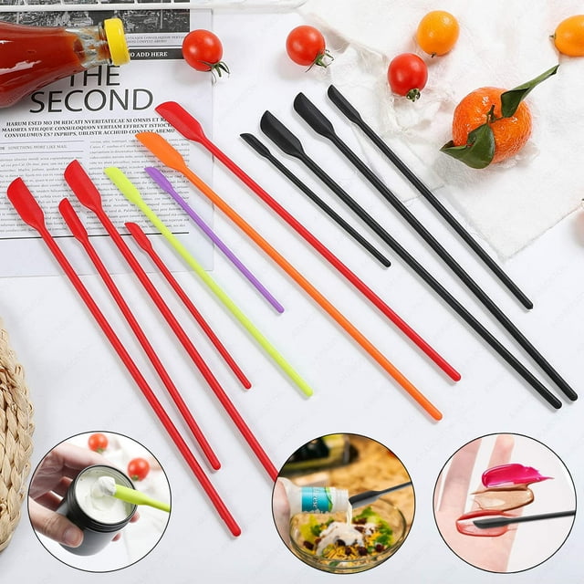 Sunjoy Tech 4pcs Mini Silicone Spatula Set, 3 Size Makeup Spatula Small Rubber Spatula for Thin Jar Skinny Openings Bottles, Tiny Scraper for Kitchen and Cosmetic Scraping Mixing Sampling Tools