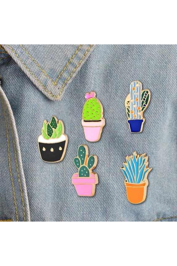 5 Pcs Cute Enamel Lapel Pins Sets Cartoon Cactus Potted Plant Brooches Novelty Pin Badges Gift for Women Clothing Bags Backpacks Jackets Hat DIY