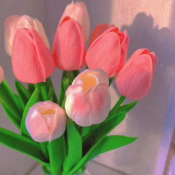 Sunjoy Tech 5 Pcs Imitation Tulips Non-fading Not Withered Easy Care Great Fidelity Decorative Wedding Decor Full of Vitality Clear Texture Artificial Tulips Flower Balcony Decor Supplies