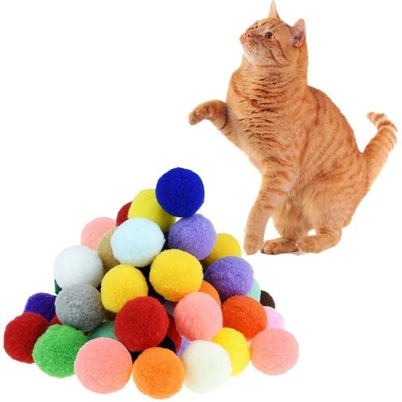 Sunjoy Tech 50pcs/lot 1.2"/3cm Cat Toy Balls Soft Kitten Pompon Toys Indoor Cats Interactive Playing Quiet Ball Cats Toy, Cat Pom Pom Balls for Craft DIY Creative Crafts Decorations
