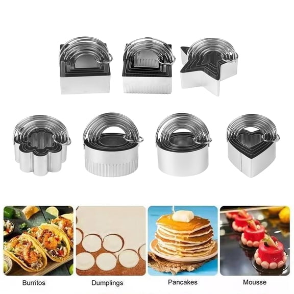 Sunjoy Tech 5Pcs Stainless Steel Cookie Cutters with Handle Assorted Size Square Round Star Flower Love Heart Press Biscuit Cutting Mold Kitchen Baking Tools