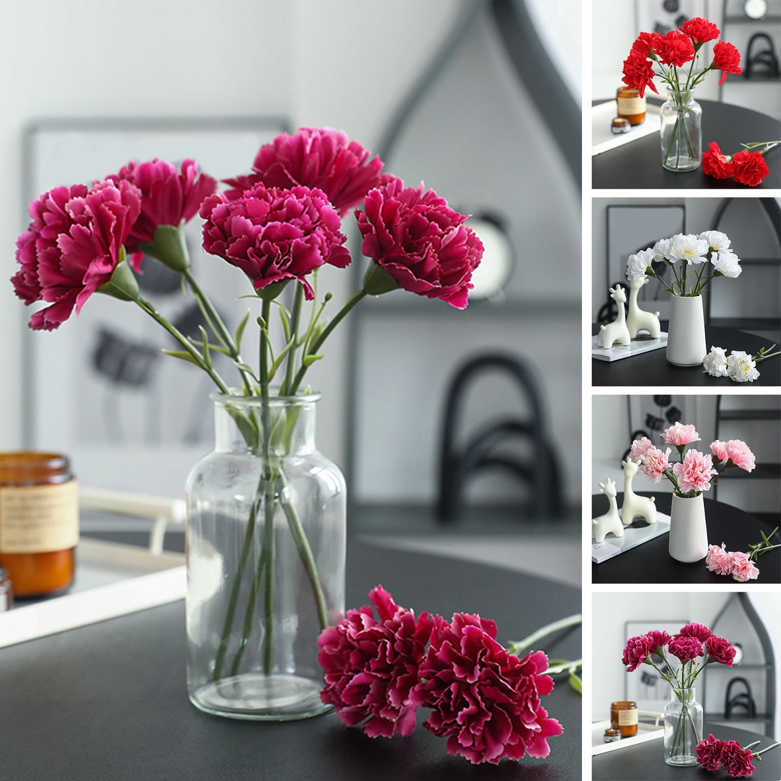 Sunjoy Tech 6Pcs Faux Silk Flower Material Artificial Carnation Flower Realistic No Watering ...