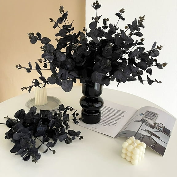 Sunjoy Tech 6Pcs Simulation Plant Black Eucalyptus Branches Stems Realistic Silk Cloth Leaves for Halloween Decor