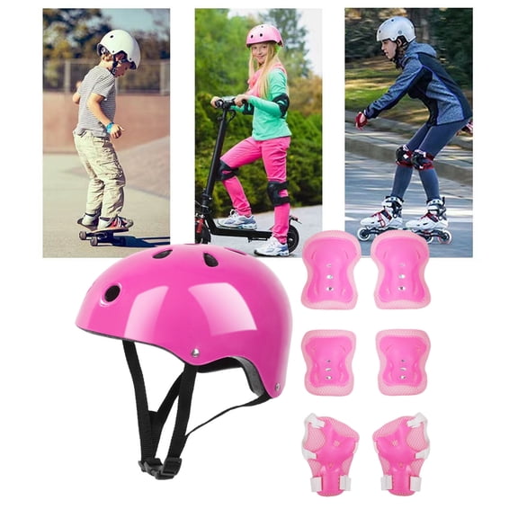 Sunjoy Tech 7Pcs Kids Skating Protective Gear Kit Roller Skate Skateboard Adjustable Helmet Knee Elbow Pad Wrist Guard Protector