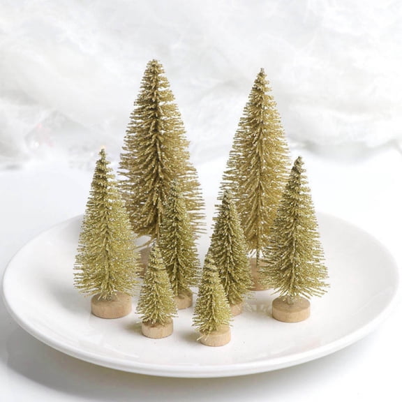 Sunjoy Tech 8 Pieces Miniature Sisal Frosted Christmas Trees Bottle Brush Mini Trees Plastic Tabletop Trees Ornaments for Christmas Room Decor Home Table Top Decoration and Crafts