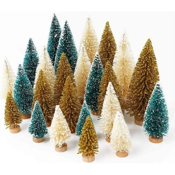 Sunjoy Tech 8 Pieces Miniature Sisal Frosted Christmas Trees Bottle Brush Mini Trees Plastic Tabletop Trees Ornaments for Christmas Room Decor Home Table Top Decoration and Crafts