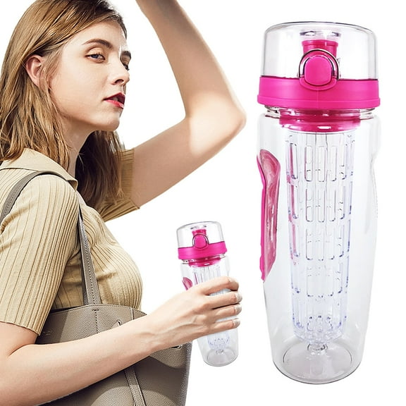 Sunjoy Tech 960ML/32oz Fruit Infuser Sports Water Bottle With Strainer Spout Leak Proof Outdoor Water Cup Cycling Fitness Juice Cup For Gym Beach/ Outdoor Sports Water Bottle Rose Red