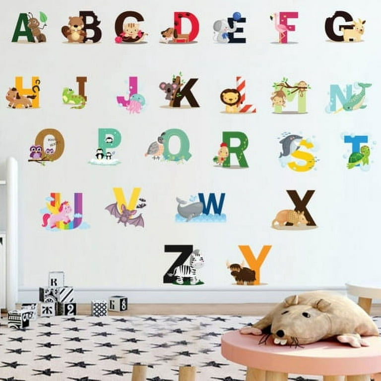 Sunjoy Tech ABC Stickers Alphabet Decals - Animal Alphabet Wall Decals -  Classroom Wall Decals - ABC Wall Decals - Wall Letters Stickers - Wall