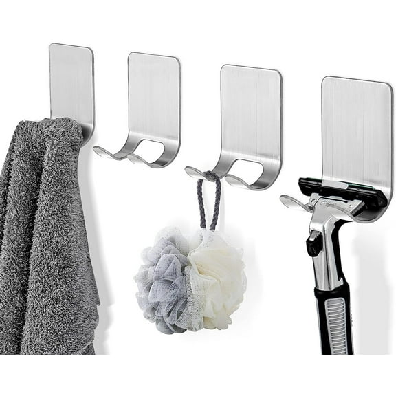 Sunjoy Tech Adhesive Razor Holder, Self Adhesive Razor Hooks Waterproof Bathroom Shower Stainless Steel Razor Hanger Wall Mount Heavy Duty Shaver Holder Hooks - 4 PCS