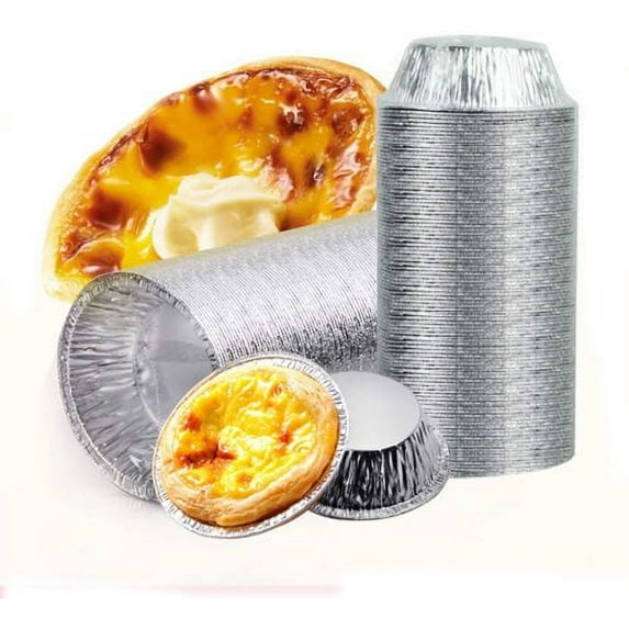 Sunjoy Tech Aluminum Foil Tart Pan Egg Tart Pan Freezer %26 Oven Safe Disposable Aluminum Round Egg Tart Tin Foil Pans for Baking Supplies -100PCS