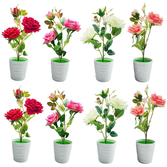 Sunjoy Tech Artificial Bonsai Faux Silk Flower Artificial Rose Bonsai Plastic Potted Plant Living Room Ornament