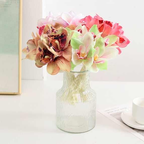 Sunjoy Tech Artificial Bouquet Non-fading Not Wither Realistic Six Branch Simulation Butterfly Orchid Flower Arrangement Home Supply