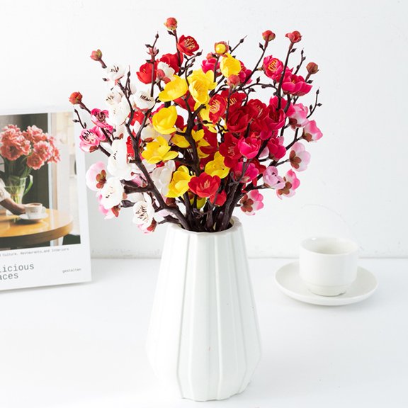 Sunjoy Tech Artificial Flower No Watering Realistic Non-fading Multi-forked DIY Chinese Style Simulated Plum Blossom Branch Home Supplies