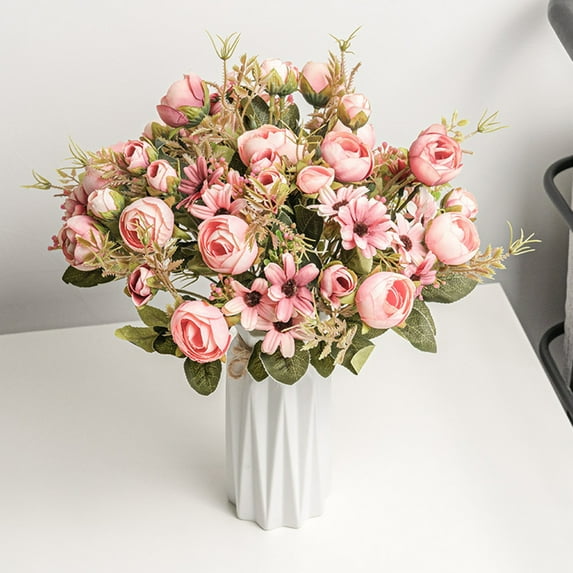 Sunjoy Tech Artificial Flower Realistic Vivid Color Non-fading Not Wither Easy Care Decorative DIY Simulation Rose Flower Bouquet Wedding Celebration for Household