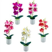 Sunjoy Tech Artificial Orchid in Plastic Vase Orchid Faux Plant Fake Flower Arrangement Flowers Artificial for Decoration Home Decor Kitchen Decoration Table Centerpieces