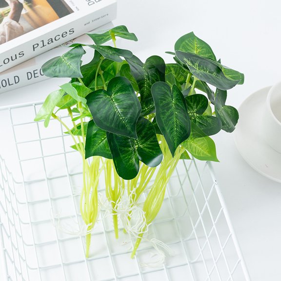 Sunjoy Tech Artificial Plant Vivid Appearance Non-Withered Faux Silk Cloth Simulation Green Leaves Fish Tank Decoration Photography Prop
