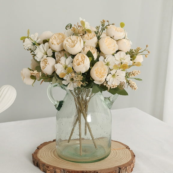 Sunjoy Tech Artificial Rose 5 Forks with Stem No Watering Non-withering Realistic Wedding Decor Faux Flower Branch Home Supplies