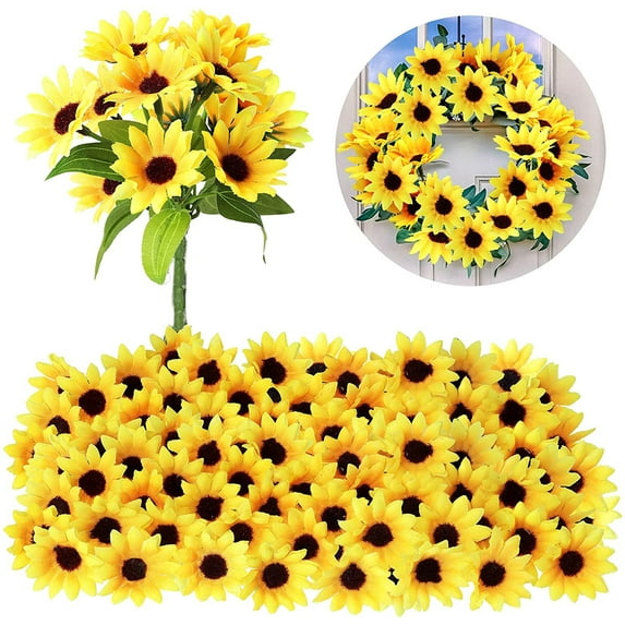 Sunjoy Tech Artificial Sunflower - Fake Sunflowers Yellow Small Silk Sun Flowers Bulk for Wedding Home Party Decoration Fake Flower Crafts Accessories DIY Decor