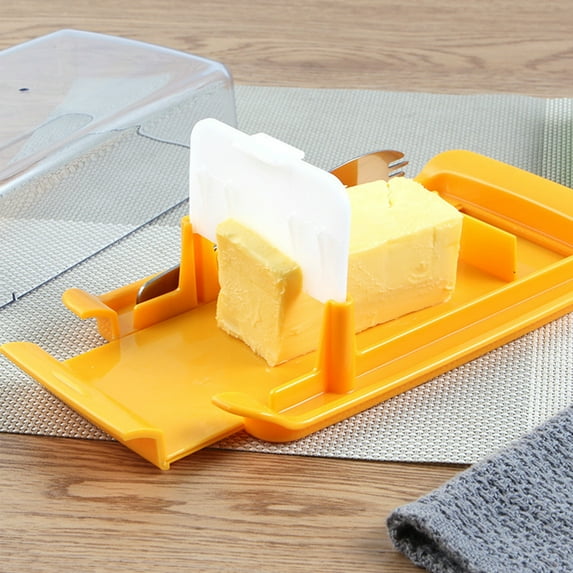 Sunjoy Tech Butter Slicer Box Plastic Butter Cutter Dish with Transparent Lid for Counter Top Refrigerated Butter Container Kitchen Baking Butter Dish Box with Spork Kitchen Supplies