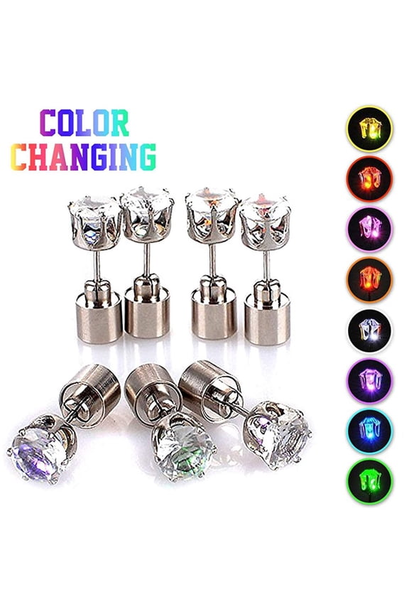 Changing Color Light Up LED Earrings, Studs Flashing Blinking Earrings, Dance Party Accessories Decoration Christmas Halloween Gifts for Men Women