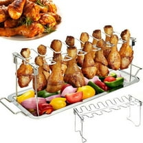 Sunjoy Tech Chicken Leg Wing Rack 14 Slots Stainless Steel Metal Roaster Stand for Smoker Grill or Oven, Dishwasher Safe, Non-Stick, Great for BBQ, Picnic