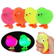 Sunjoy Tech Chickens Puffer Balls - LED Flashing Puffer Ball - Thick Squishy Balls for Kids, Sensory Game, Stress Relief, Therapy Toy, Party Favor, Goody Bag Filler