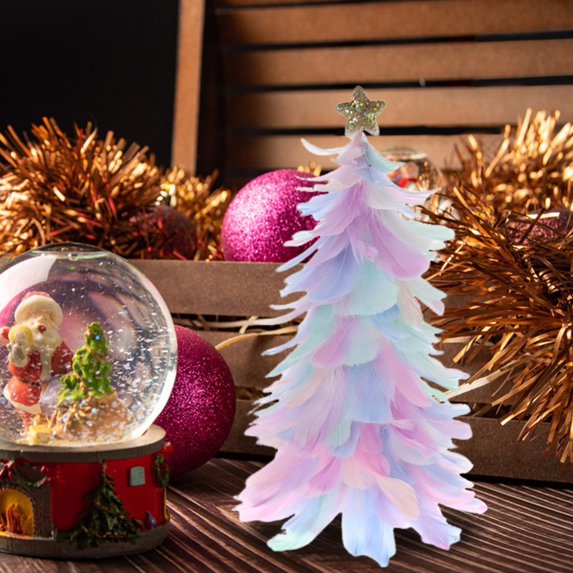 Sunjoy Tech Christmas Tree Tabletop Decoration Feather Handcrafted Tree Figurine with Star Topper Holiday Home Centerpiece for Christmas New Year Party