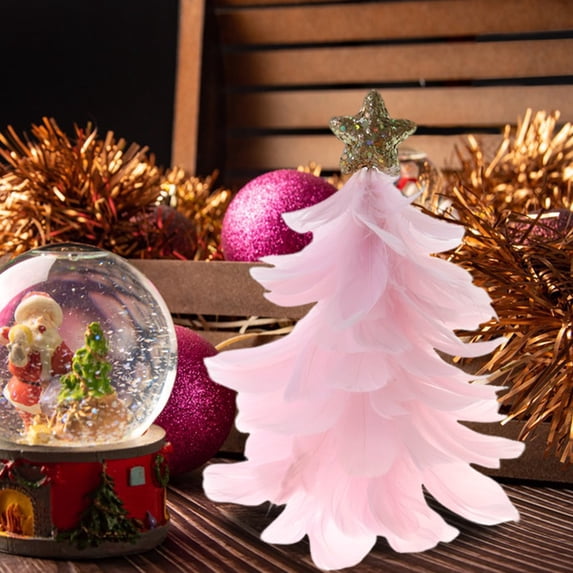 Sunjoy Tech Christmas Tree Tabletop Decoration Feather Handcrafted Tree Figurine with Star Topper Holiday Home Centerpiece for Christmas New Year Party