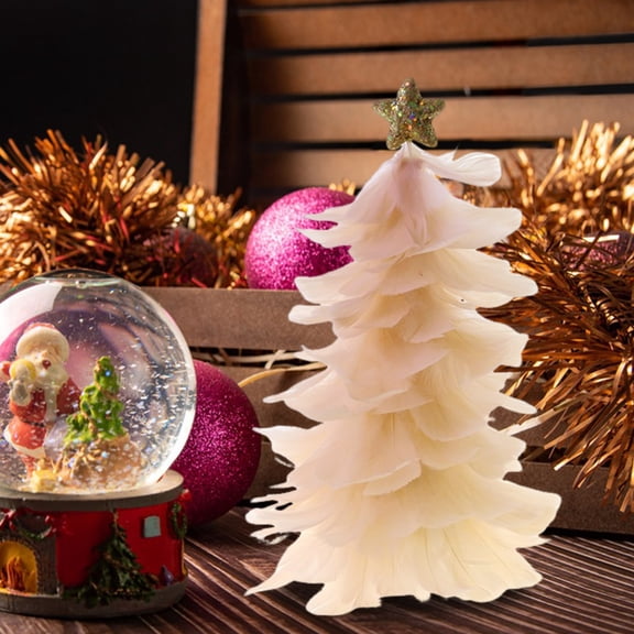 Sunjoy Tech Christmas Tree Tabletop Decoration Feather Handcrafted Tree Figurine with Star Topper Holiday Home Centerpiece for Christmas New Year Party