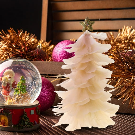 Sunjoy Tech Christmas Tree Tabletop Decoration Feather Handcrafted Tree Figurine with Star Topper Holiday Home Centerpiece for Christmas New Year Party