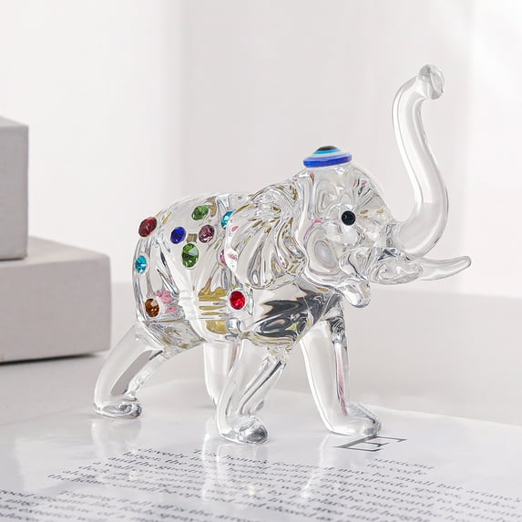 Sunjoy Tech Clear Elephant Ornament Faux Crystal Figurine Good Luck Gift Mini Elephant Sculpture for Office Bedroom Living Room Tabletop