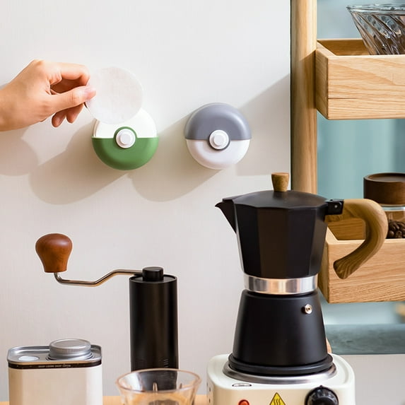 Sunjoy Tech Coffee Filter Paper Storage Container Wall-mounted Round Dust Box Dust-proof & Moisture Proof Food Grade Coffee Filter Dispenser Coffee Bar Organizer Accessories