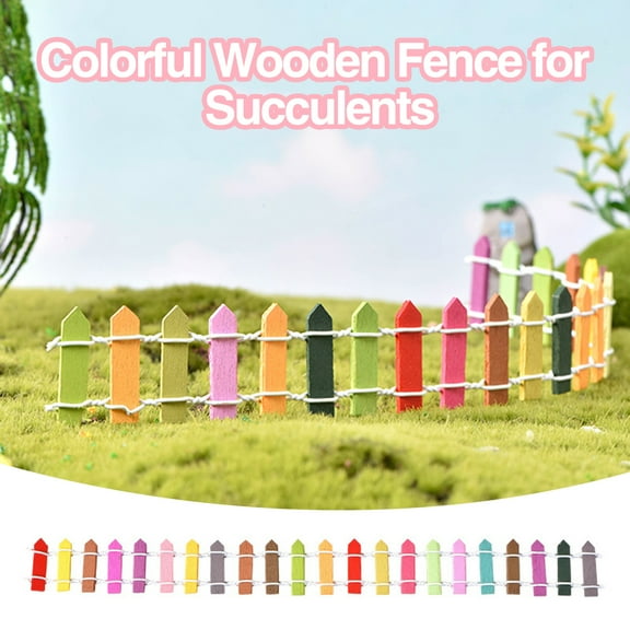 Sunjoy Tech Colorful Wooden Fence Cute Vivid Mini Ornament Landscaping Wood Fence for Succulents Potted Flowers