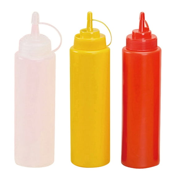 Sunjoy Tech Condiment Squeeze Bottles, Durable Plastic Squeeze Squirt Bottle with Tip Cap, for Ketchup, BBQ, Sauces, Syrup, Condiments, Dressings, Arts and Crafts - 3PCS, 8oz