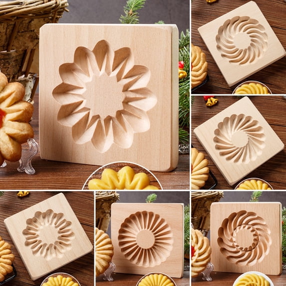 Sunjoy Tech Cookie Mold 3D Clear Texture DIY Wooden Biscuit Mold Easy to Use Non-stick Baking Mold for Home Kitchen