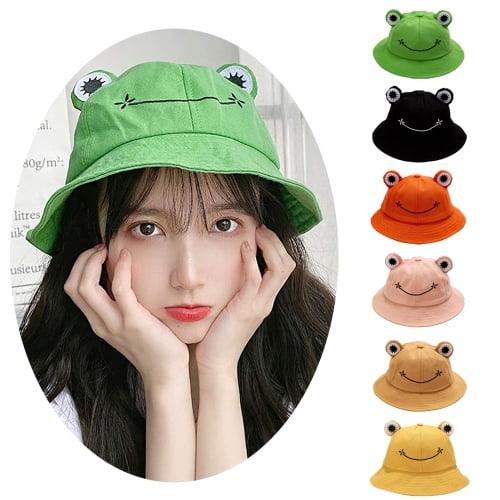 Luzkey Frog Bucket Hat, Sun Protection Wide Brim Party Hat Cute Photo Props Adjustable Cotton Sun Hats For Dress Up Summer Travel Women Girls Black Bl