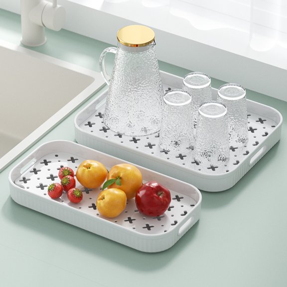 Sunjoy Tech Drain Tray Splashproof Easy to Clean 2 Tier Dish Drain Tray Durable Non Slip Serving Tray for Home Kitchen